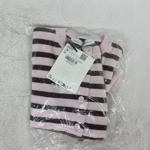 BAGGED MANGO STRIPPED KNIT CARDIGAN IN PINK SIZE UK XS