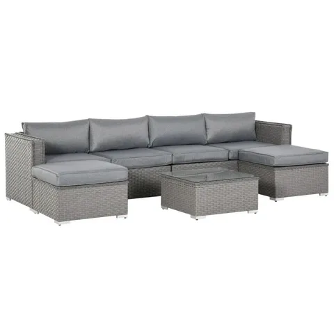BOXED GREY 4 SEAT RATTAN CORNER SOFA WITH COFFEE TABLE (2 BOXES)