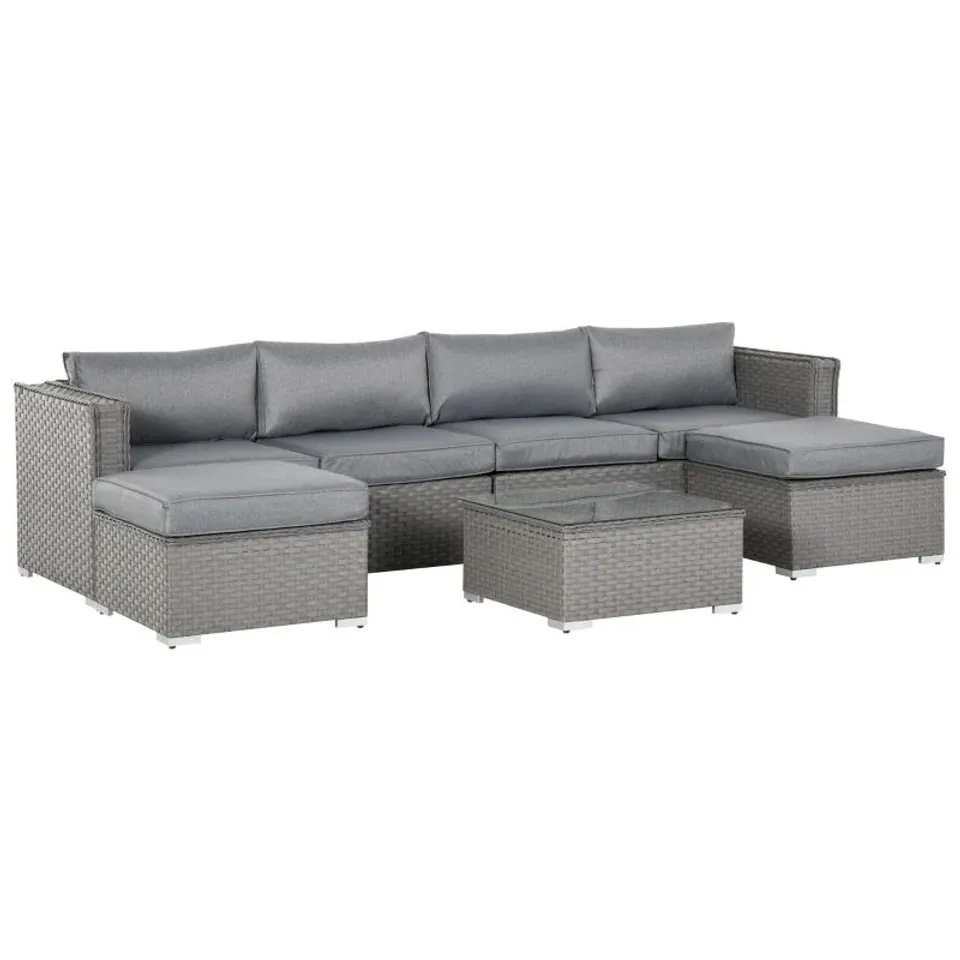 BOXED GREY 4 SEAT RATTAN CORNER SOFA WITH COFFEE TABLE (2 BOXES)