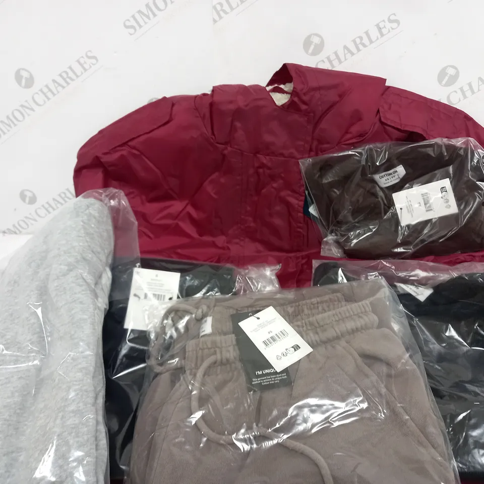 APPROXIMATELY 6 COTTON ON BOX INCLUDING RED WATER PROOF JACKET GREY HOODIE, ALL DIFFERENT SIZE