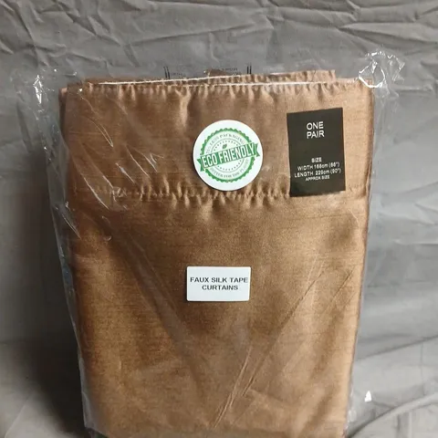 FAUX SILK TAPE CURTAINS β ONE PAIR, 168CM W X 229CM L (66" X 90"), BRONZE