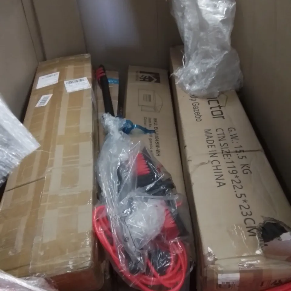 PALLET CONTAINING ASSORTED HOUSEHOLD & HOME IMPROVEMENT PRODUCTS. INCLUDES BOXED MASSAGE TABLE, STAND MIXER, CAMPING CHAIR, POP-UP GAZEBOS ETC 