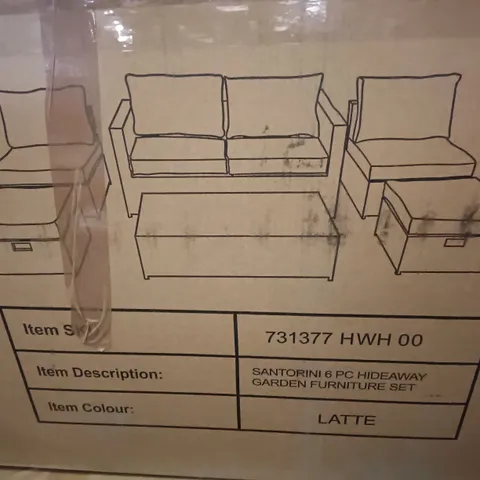 BOXED SANTORINI 6-PIECE HIDEAWAY GARDEN FURNITURE SET IN LATTE - 1 BOX