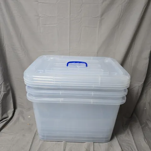 CLEAR PLASTIC STORAGE BOX WITH LID – BLUE HANDLE - X3 - COLLECTION ONLY 