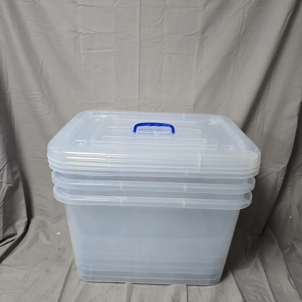 CLEAR PLASTIC STORAGE BOX WITH LID – BLUE HANDLE - X3 - COLLECTION ONLY 