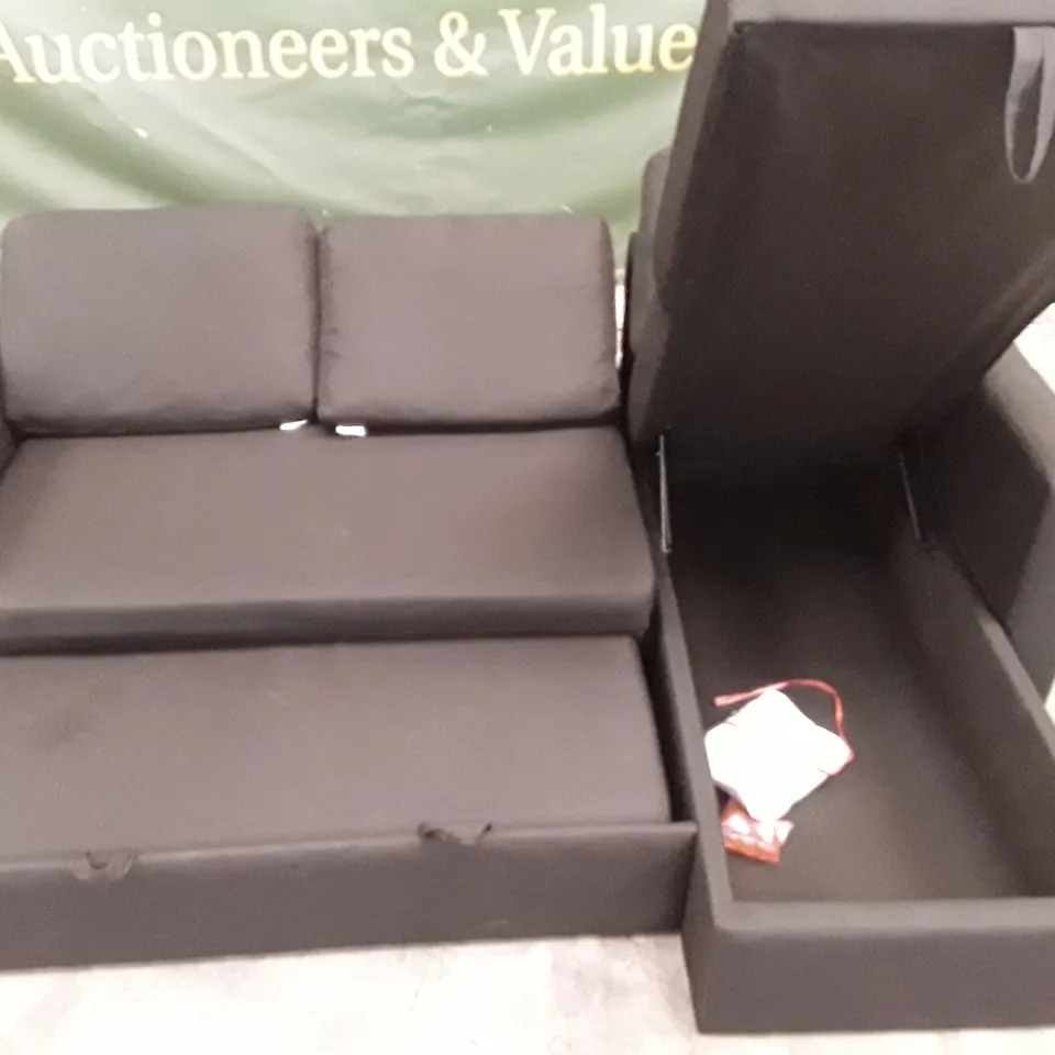 QUALITY DESIGNER CORNER SOFA BED - BLACK FABRIC