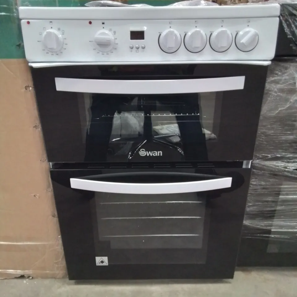 BOXED SWAN SX16730B 60CM WIDE DOUBLE OVEN ELECTRIC COOKER WITH CERAMIC HOB - BLACK