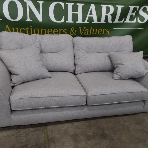 QUALITY BRITISH MADE LOUNGE Co THREE SEATER SIFA LIGHT GREY FABRIC