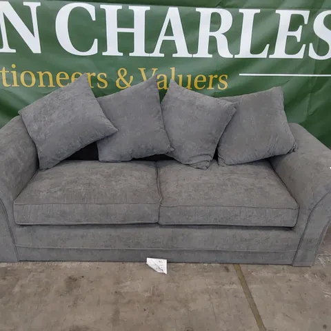 DESIGNER ZINA THREE SEATER SOFA WITH SCATTER CUSHIONS GREY FABRIC