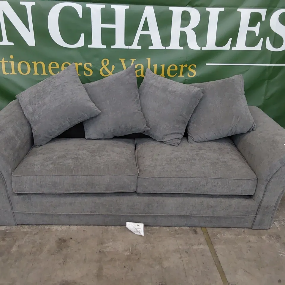DESIGNER ZINA THREE SEATER SOFA WITH SCATTER CUSHIONS GREY FABRIC 