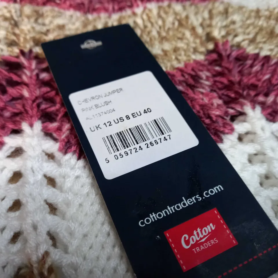 COTTON TRADER PINK BLUSH KNITTED JUMPER - SIZE 12