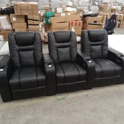 DESIGNER 3 SEATER BLACK FAUX LEATHER CINEMA SOFA 