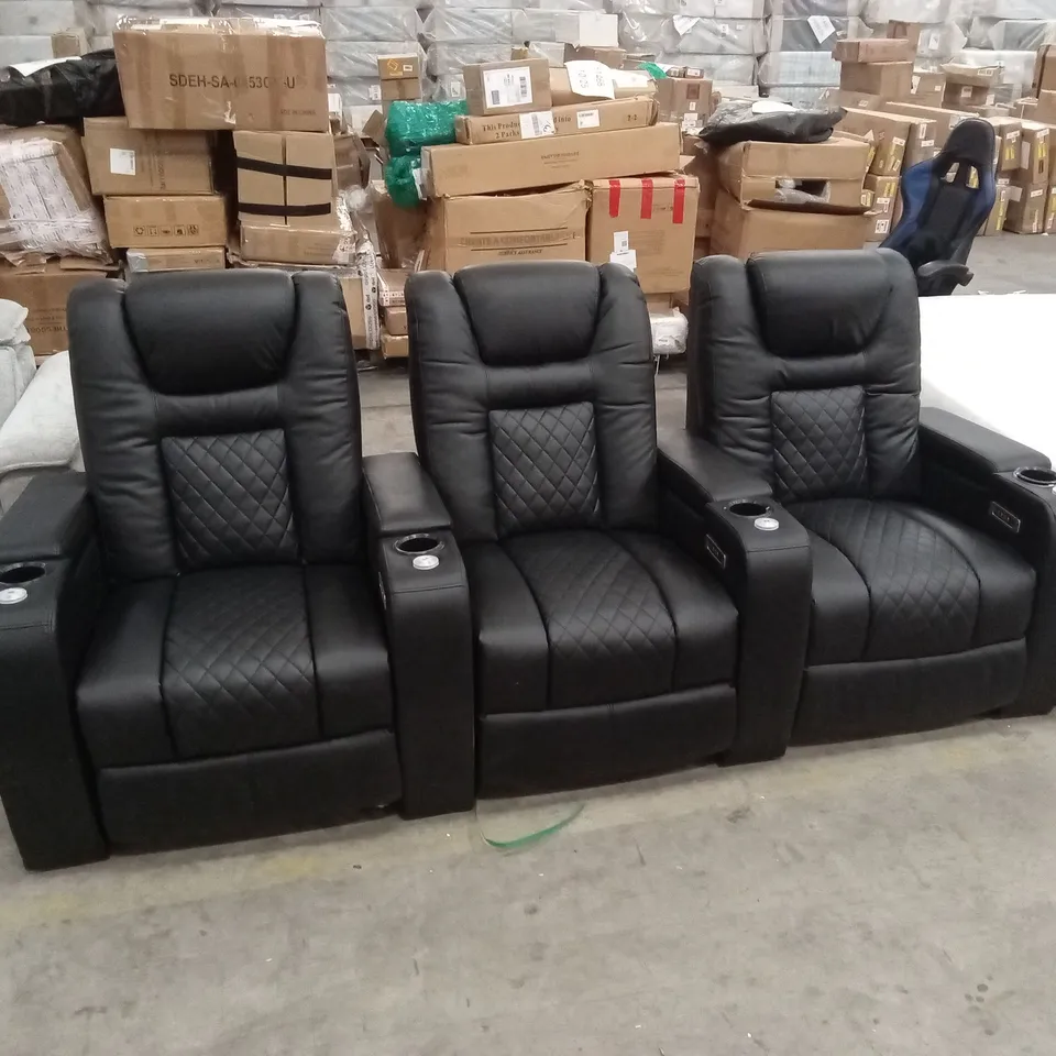 DESIGNER 3 SEATER BLACK FAUX LEATHER CINEMA SOFA 