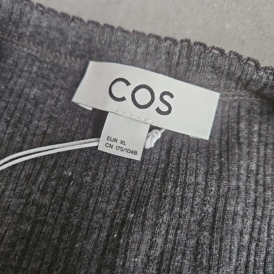 COS GREY RIBBED BUTTON-FRONT TOP - EUR XL