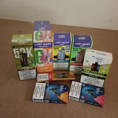 APPROXIMATELY 20 ASSORTED E-CIGARETTE PRODUCTS TO INCLUDE BRANDS SUCH AS LOST MARY, BLU, PYNE POD, ETC - COLLECTION ONLY