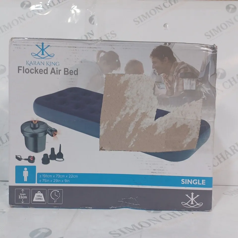 BOXED KARAN KING FLOCKED AIR BED - SINGLE