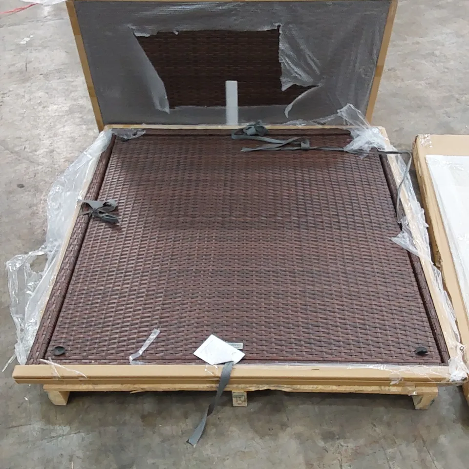 BOXED BARCELONA RATTAN TABLE WITH GLASS TOP // 120 X 120cm (2 BOXES)