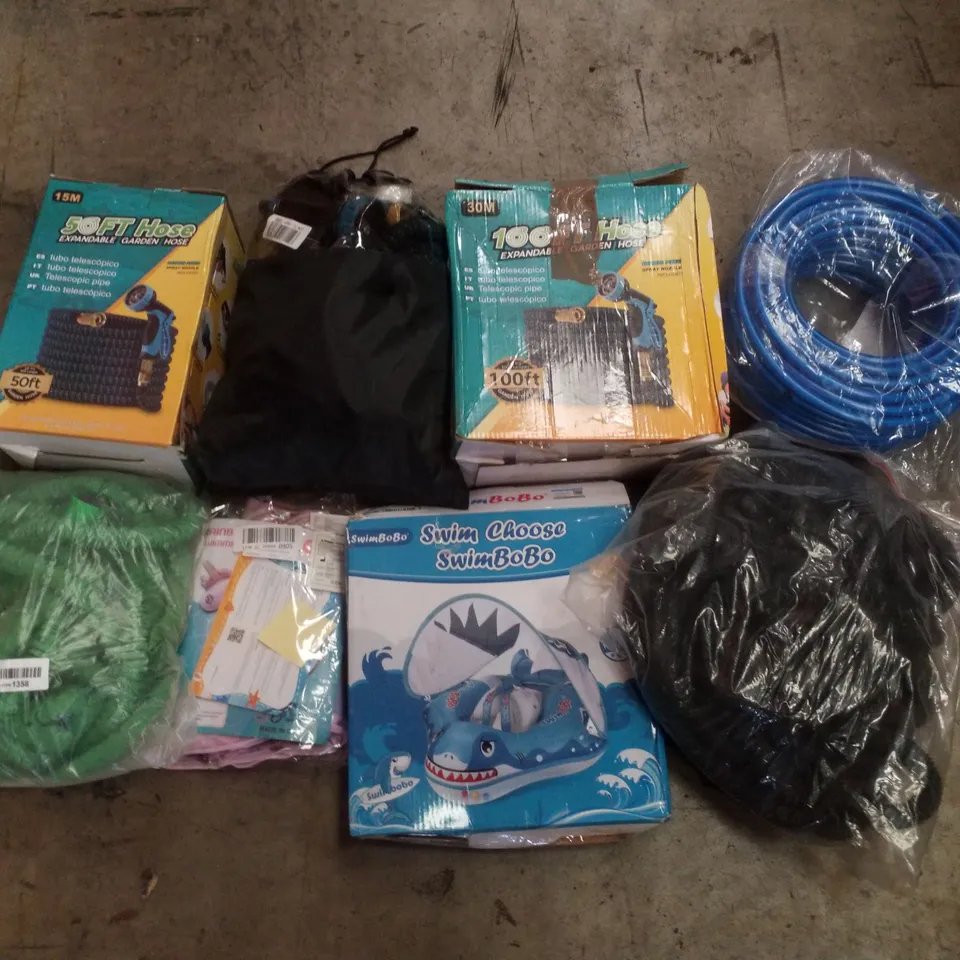 PALLET CONTAINING ASSORTED GARDEN HOSES & INFLATABLES 