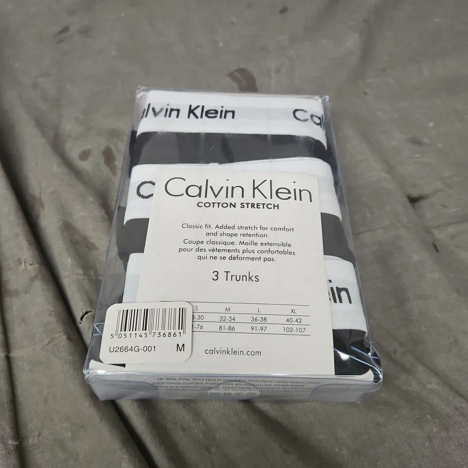 CALVIN KLEIN COTTON STRETCH TRUNKS - BLACK, SIZE M, 3 PACK