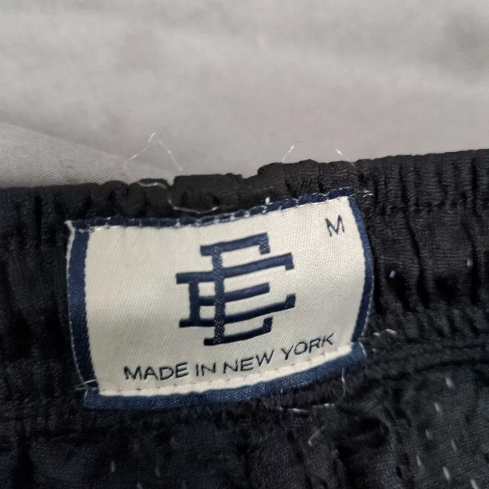 BLACK MESH ATHLETIC SHORTS – MADE IN NEW YORK, SIZE M ERIC EMANUAL 