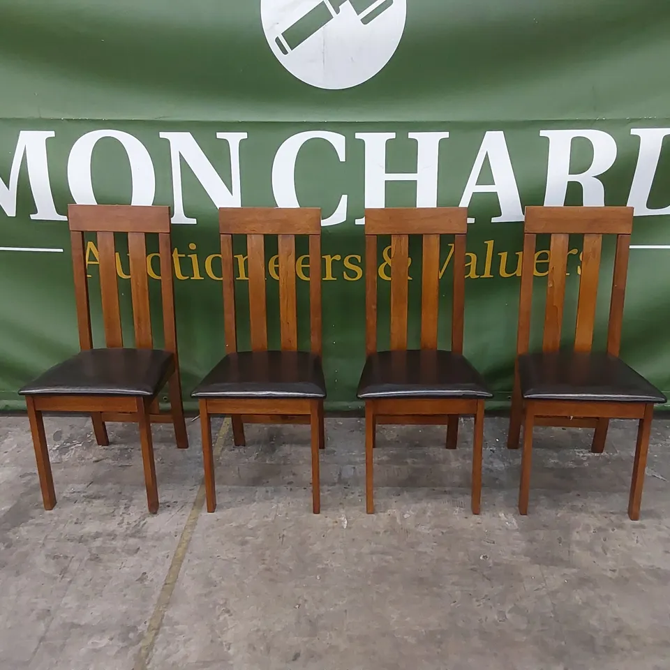 SET OF 4 DESIGNER DINING CHAIRS WITH BROWN SEAT PADS