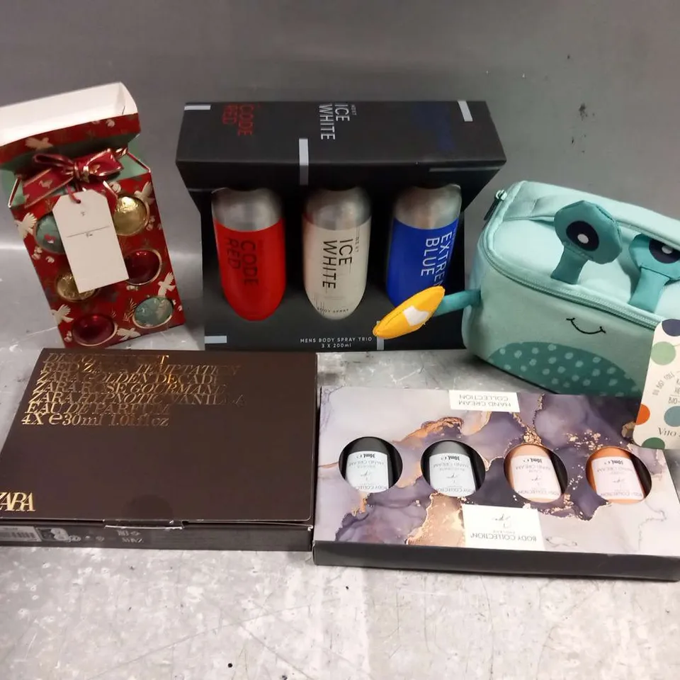 SIX ASSORTED COSMETICS GIFT SETS TO INCLUDE; NEXT MENS BODY SPRAY TRIO, ZARA DISCOVERY SET, HAND CREAM COLLECTION, VITO AND JOE AND THE FUZZY DUCK BATH BOMBS