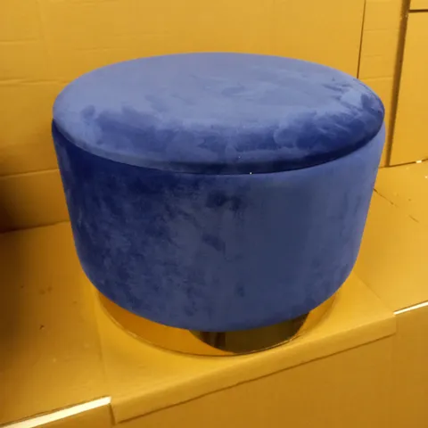 BRAND NEW BOXED ALISON CORK ROUND VELVET STORAGE OTTOMAN CLASSIC BLUE