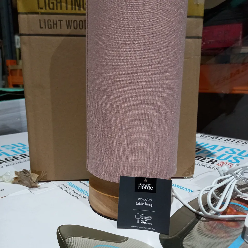 PAIR OF BRAND NEW BOXED GEORGE HOME LIGHT WOOD CYLINDER TABLE LAMPS