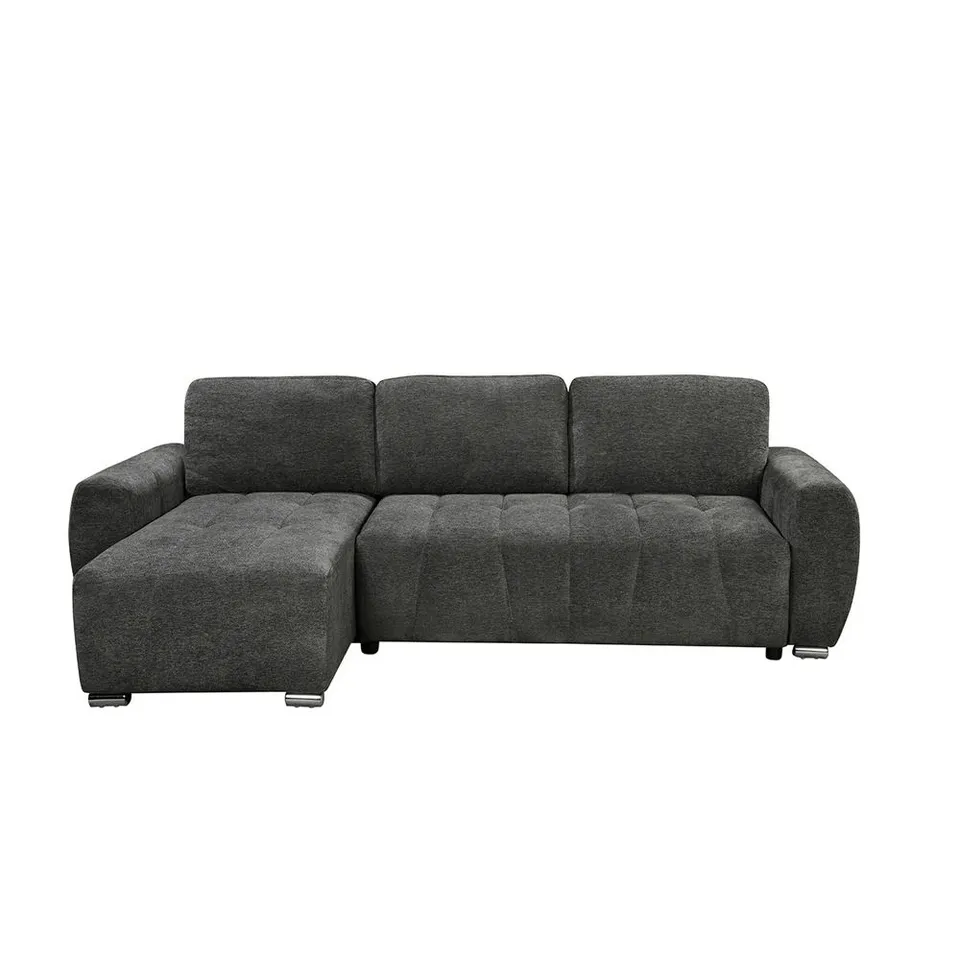 BOXED VIENNA FABRIC PULL OUT FOLDING 3 SEATER CORNER SOFA BED - GREY (2 BOXES)