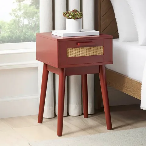 BOXED ISLA 1 DRAWER NIGHTSTAND - BURNT RED