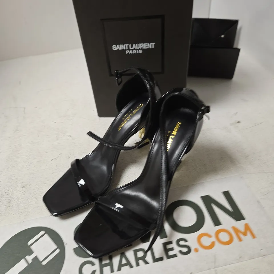 SAINT LAURENT PARIS BLACK PATENT LEATHER SANDALS – UK 3 (EU 34)