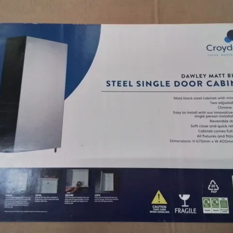 BOXED CROYDEX DAWLEY MATT BLACK SINGLE STEEL DOOR CABINET
