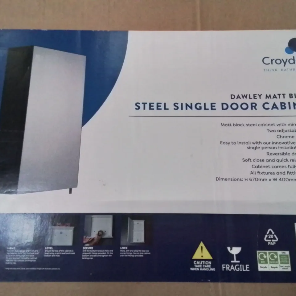 BOXED CROYDEX DAWLEY MATT BLACK SINGLE STEEL DOOR CABINET