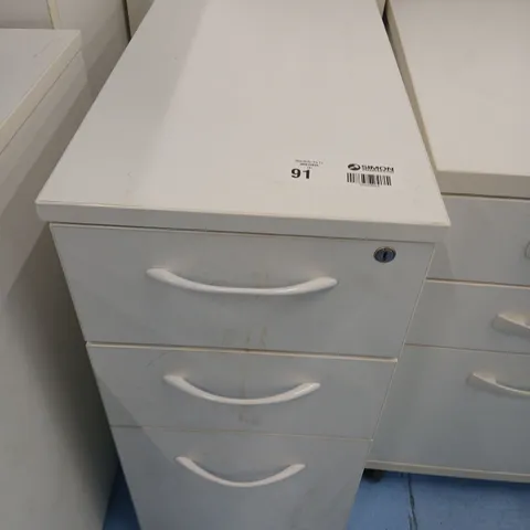 THREE PORTABLE THREE DRAWER OFFICE CHEST OF DRAWERS