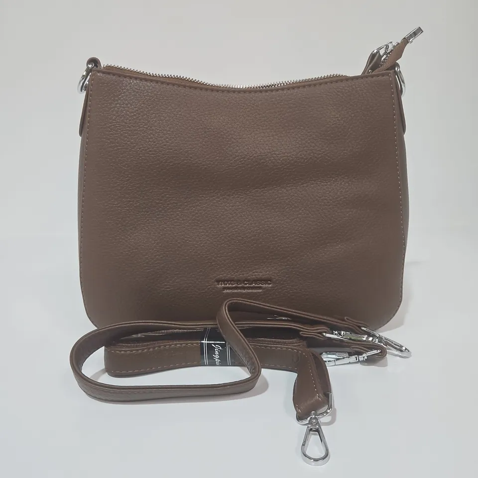 YNXG BROWN TEXTURED LEATHER CROSSBODY BAG