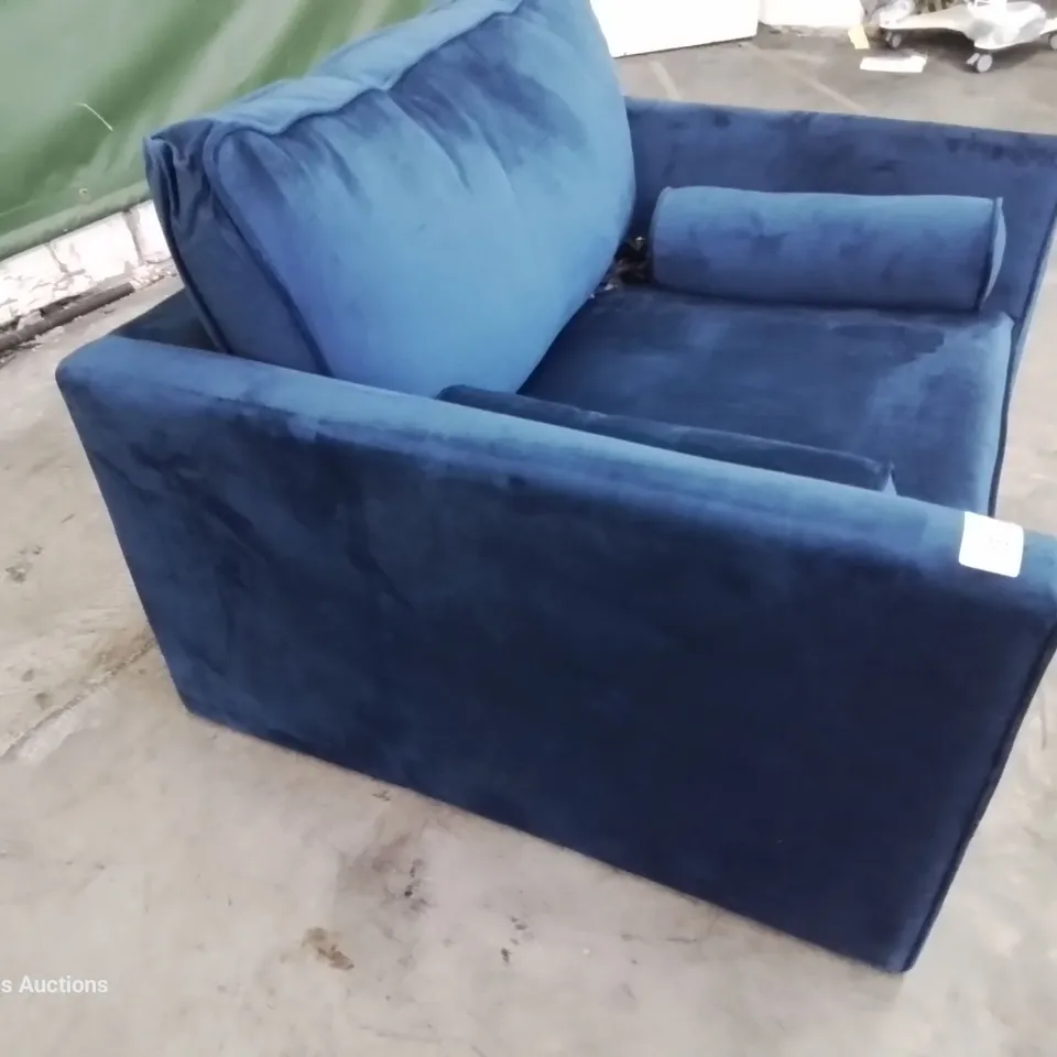 DESIGNER SNUGGLER CHAIR WITH BOLSTER CUSHIONS PLUSH BLUE FABRIC 