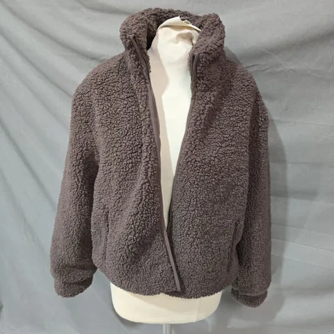 STRADIVARIUS BROWN TEDDY FLEECE ZIP JACKET - EU SMALL