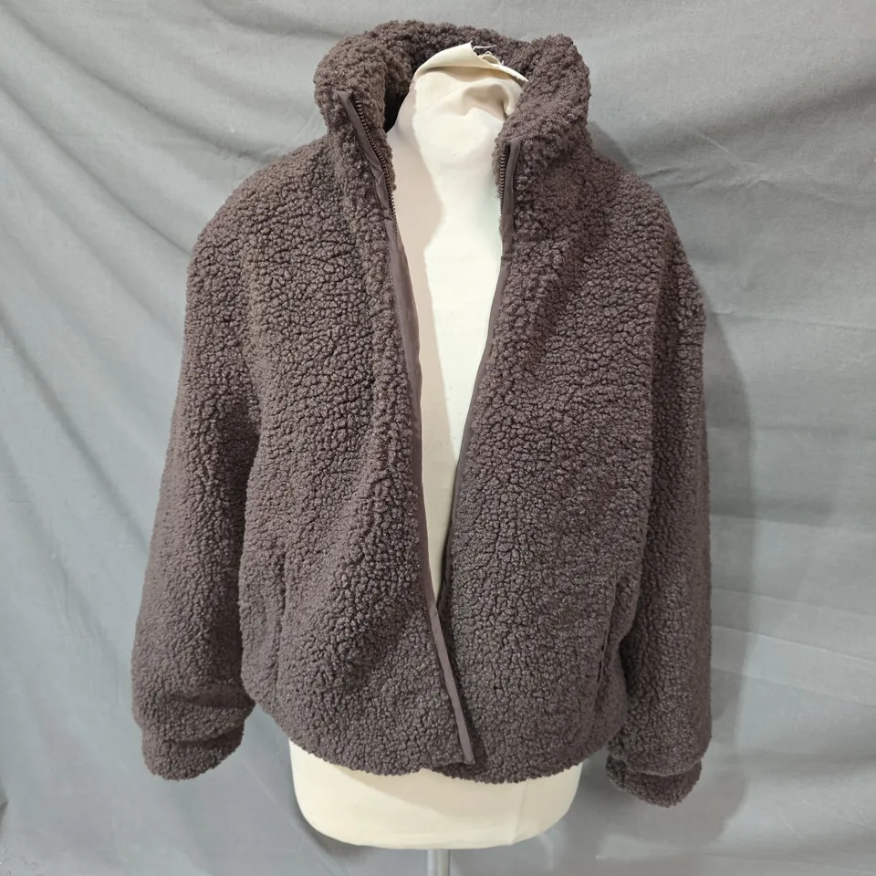 STRADIVARIUS BROWN TEDDY FLEECE ZIP JACKET - EU SMALL