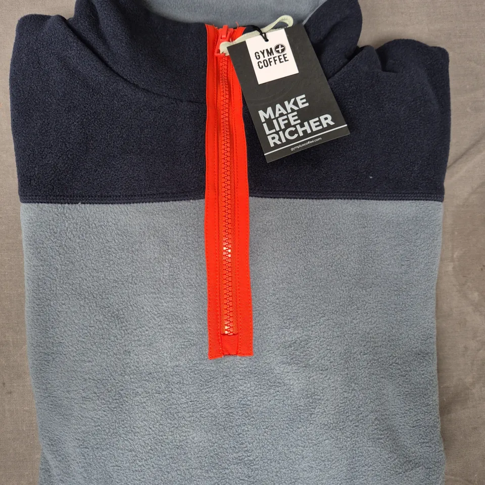 GYM COFFEE HALF ZIP POLAR FLEECE IN STONE BLUE SIZE MEDIUM