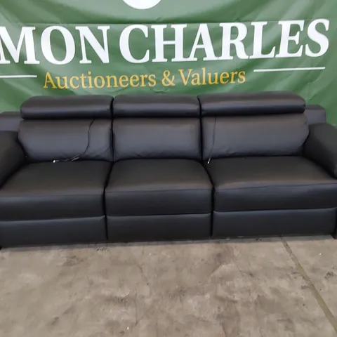 QUALITY ITALIAN DESIGNER RICCARDO POWER RECLINING THREE SEATER SOFA BLACK LEATHER