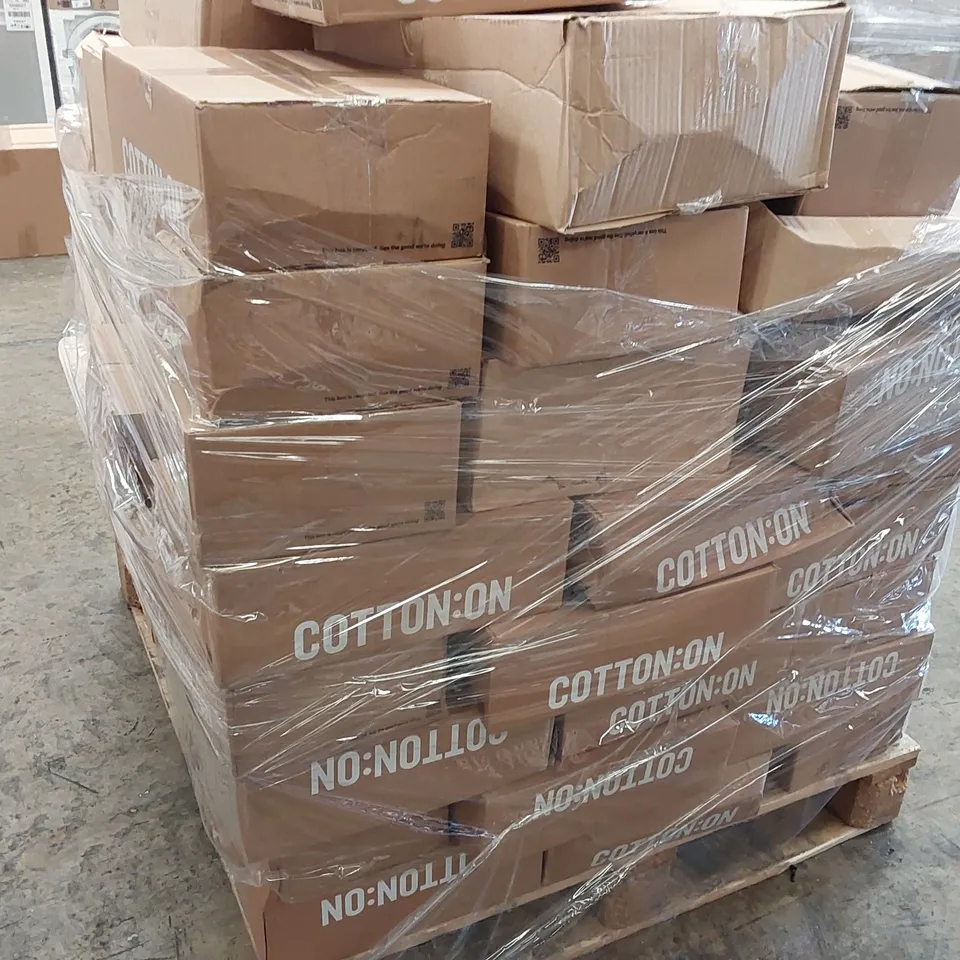 PALLET OF ASSORTED CONSUMER AND HOUSEHOLD PRODUCTS TO INCLUDE; TYPO BAGS AND RUCKSACK, 'RECOVERY MODE' FLUFFY HOODIE, PAPER CHRISTMAS TREES, TRAVEL PILLOW AND MUG, A5 JOURNAL ECT.
