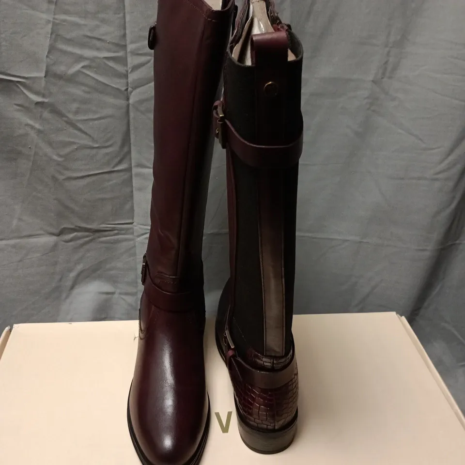 BOXED RAVEL EILDON BORDO LEATHER KNEE-HIGH BOOTS, UK 6 (EUR 39)