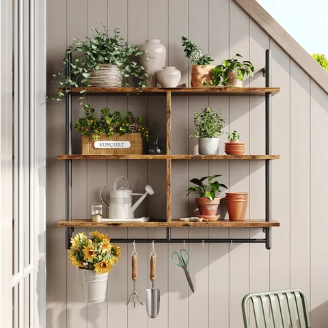 BOXED 96 H X 105 W CM FLOATING SHELVING BOOKSHELF WITH HOOKS FOR LIVING RROOM (1 BOX)