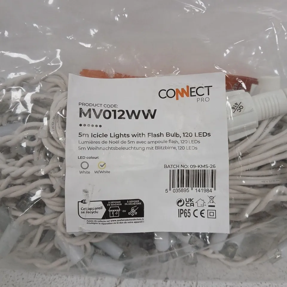 CONNECT PRO MV012WW 5M ICICLE LIGHTS WITH FLASH BULB – 120 LEDS