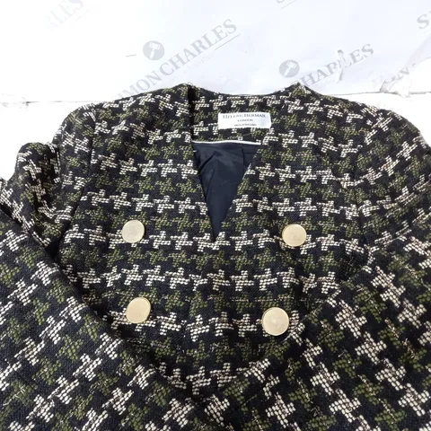 HELENE BERMAN COLLARLESS TWEED JACKET METALLIC/BLACK SIZE 10