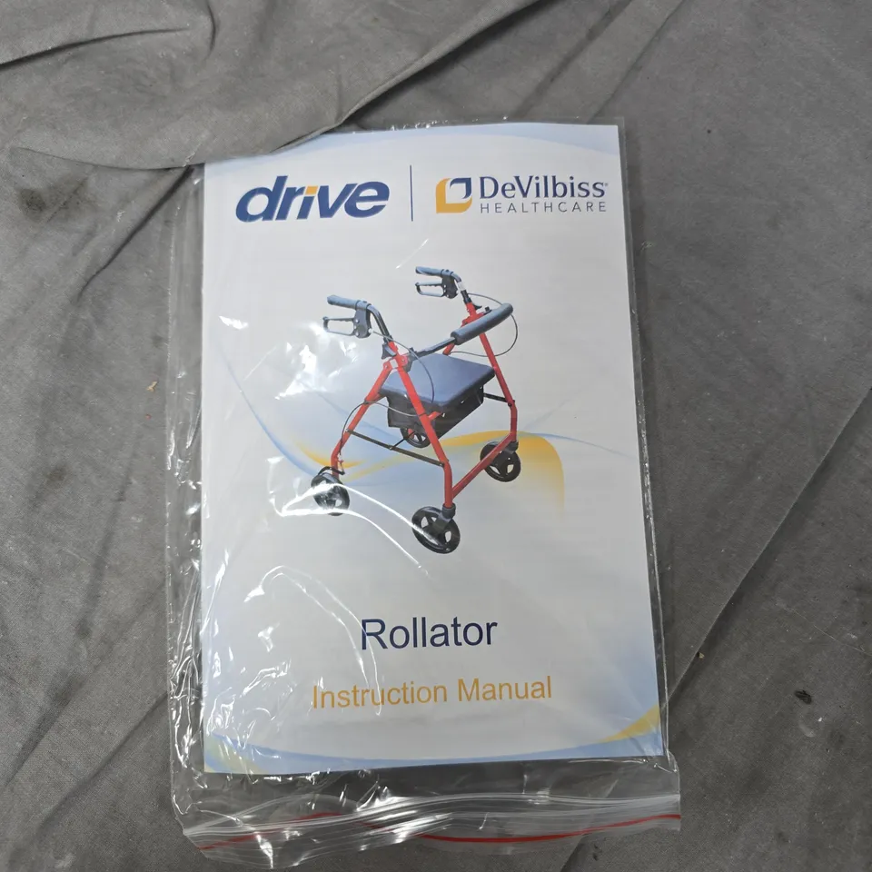 DRIVE DEVILBISS ROLLATOR – RED FOLDABLE WALKER (BOXED WITH MANUAL)