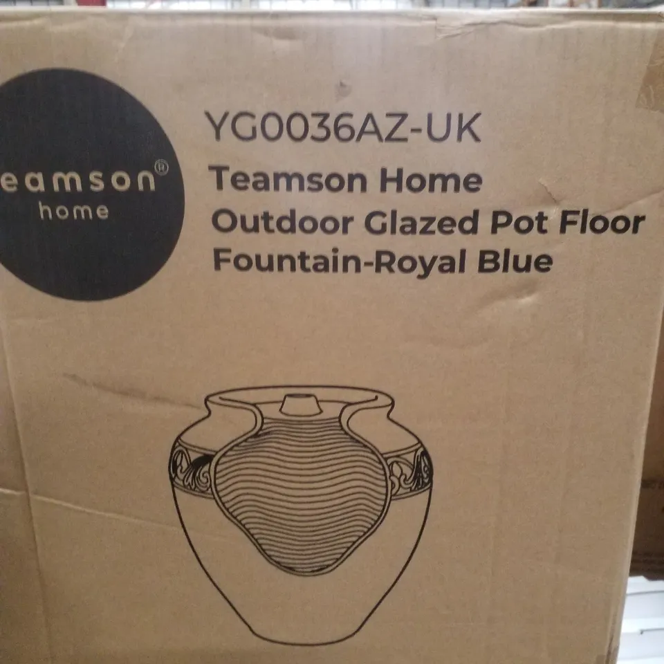 BOXED TEAMSON HOME OUTDOOR GLAZED POT FLOOR FOUNTAIN - ROYAL BLUE 