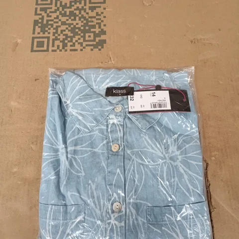 KLASS MEN’S LIGHT BLUE LEAF PRINT SHIRT, UK 14 (NECK 14, SLEEVE 32)