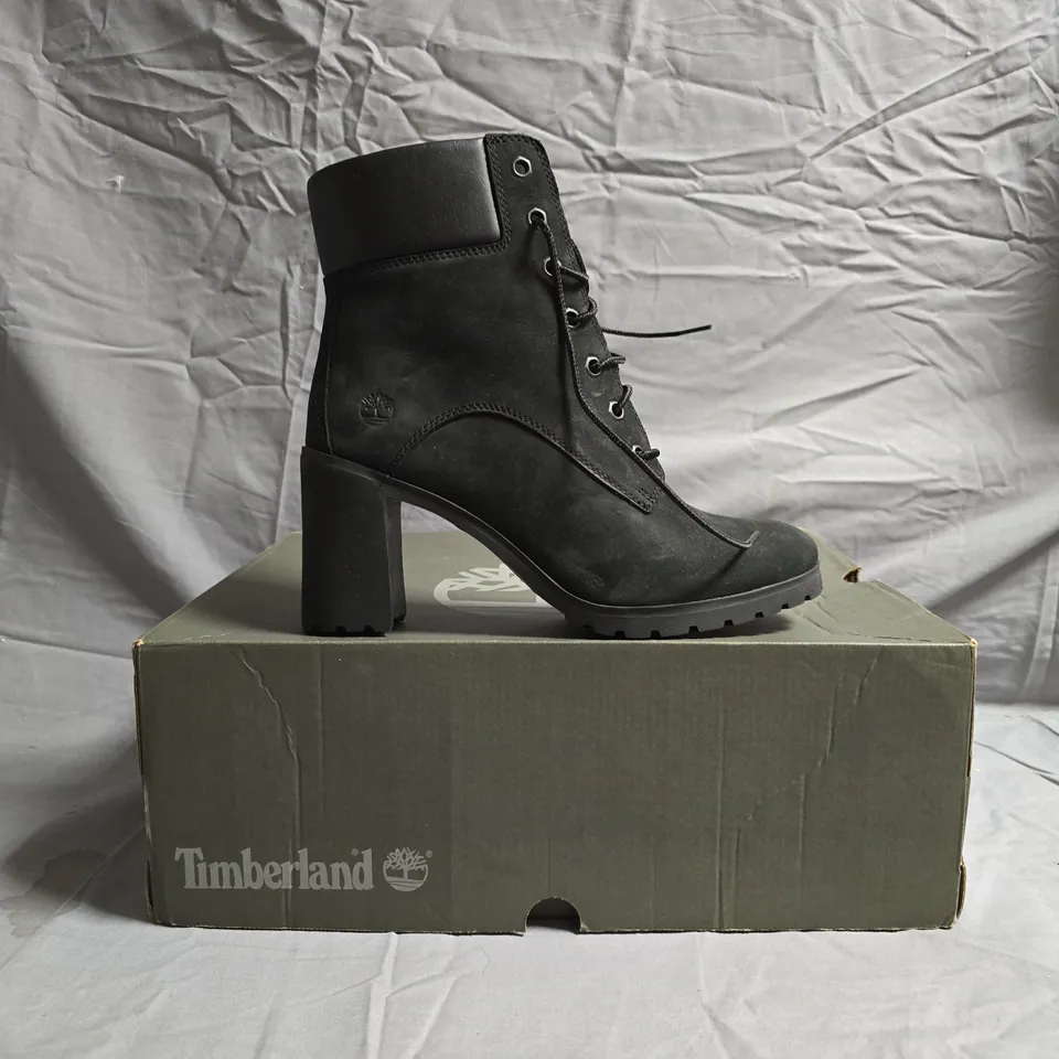 BOXED PAIR OF TIMBERLAND WOMENS ALLINGTON HEELED BOOTS IN BLACK SIZE UK 6