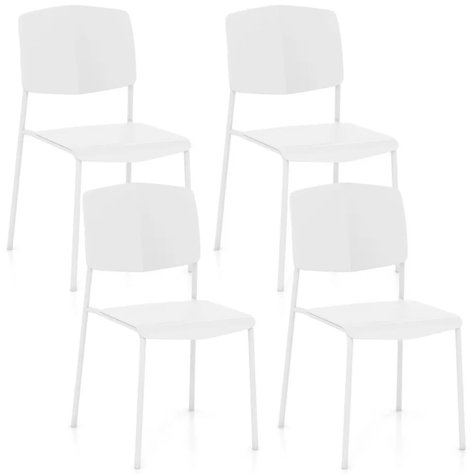 BOXED COSTWAY SET OF 4 WHITE STACKABLE DINING CHAIRS